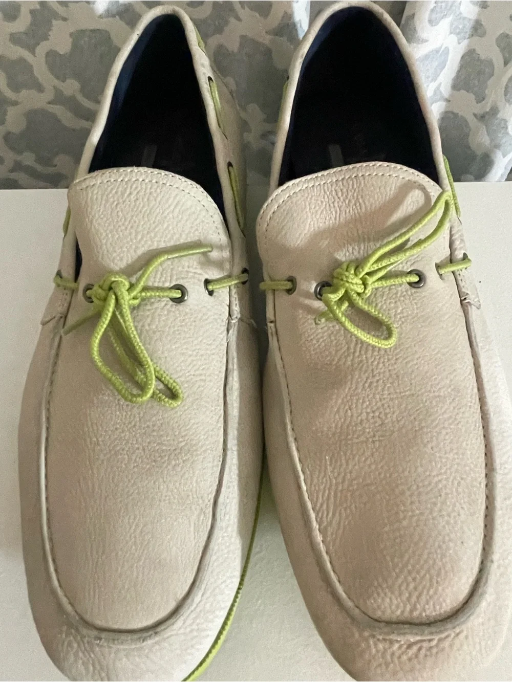 Cole Haan Air Mason Men's ivory and Lime Green Casual Boat Shoes Sz 13